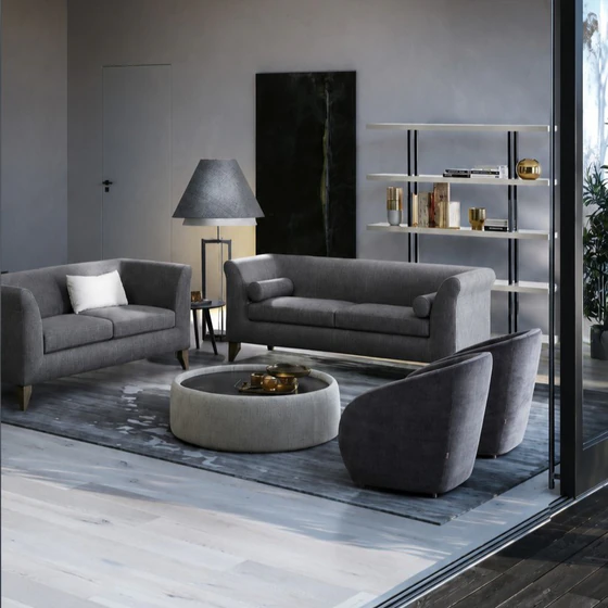 DEMA Ottomanne Sofa in modernem Wohnambiente grau