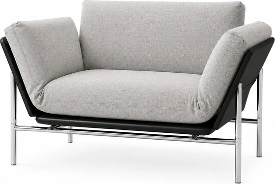 Rataplan Sofa freigestellt auf weißem Hintergrund mit modernem Chromrahmen Stoffbezug