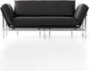 DEMA Rataplan Sofa 185cm Leder schwarz als Freisteller mit hellgrauem Stoffbezug und Chromgestell