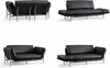 Funktionsfotos Freigestelltes DEMA Rataplan Sofa mit schwarzem Leder und glänzendem Chromgestell