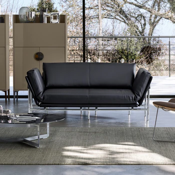 DEMA Sofa Rataplan 185 cm, Ambientefoto Designwohnzimmer Leder schwarz