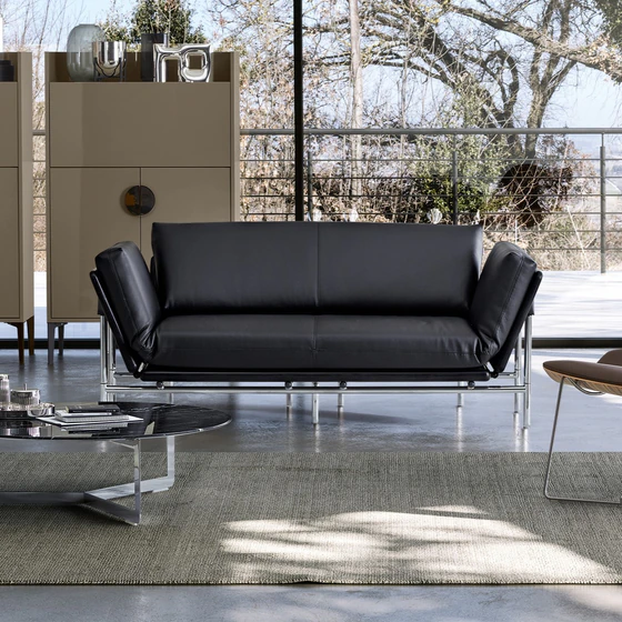 DEMA Sofa Rataplan 185 cm, Ambientefoto Designwohnzimmer Leder schwarz