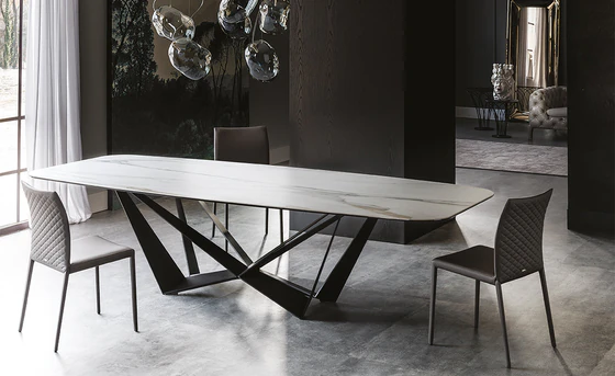 Cattelan Italia Esstisch Skorpio Platte golden Calacatta matt Designmöbel Sauerland Möbel Zeppenfeld Olpe