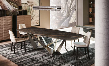 Cattelan Italia Esstisch Skorpio Platte Protoro matt Gestell Graphit Möbel Zeppenfeld Olpe Designmöbel Sauerland