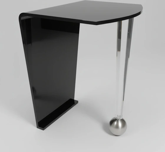 Saphir Konsole – 3/4-Ansicht mit Detail der satinierten Nickel-Kugel