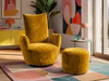 Bullfrog Blobb 1008 Schaukelsessel mit Hocker im Stoff Boheme barrique in moderner Wohnumgebung mit farbigen Akzenten, Pflanzen und Designteppich