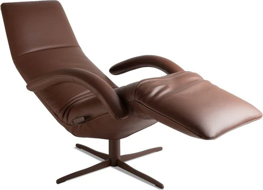 Jori Yoga JR-7360 Relaxsessel in Leder Celia Burgundy (Bordeauxrot), Ausführung Monomove mit festem Kopfteil und gewelltem 4-Stern-Fuß in Schwarz – Modellgröße Medi, Foto liegend