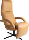 Jori Yoga JR-7360 Relaxsessel in Leder Celia Oro (Whiskyfarben), vollständig zurückgelehnt in Relaxposition, mit schwarzem 4-Stern-Fuß – Aktionsmodell Timeless Icons, Größe Medi Foto stehend