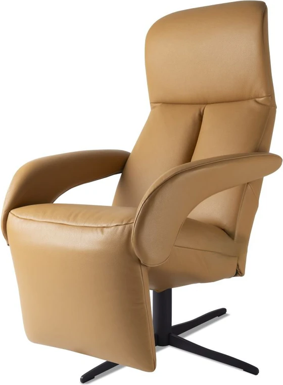 Rechtsseitige Ansicht des SYMPHONY Relaxsessels von JORI in Celia Oro mit ergonomischem Sitzaufbau