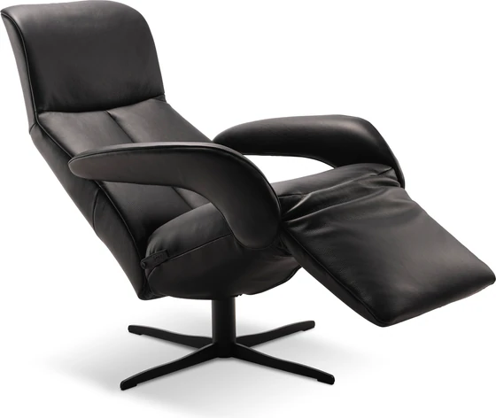 Vorderansicht des JORI Symphony JR-7960 Relaxsessels mit schwarzem Lederbezug Cavila Black.