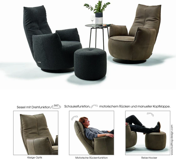 Designsessel Bullfrog Blobb Deluxe in Leder, 360 Grad drehbar mit motorischer Rückenverstellung“