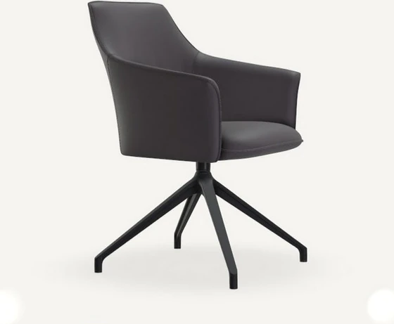 Leolux Drehstuhl Mara Cruz in Leder Senso Castor, Seitansicht, modernes Design mit Drehgestell