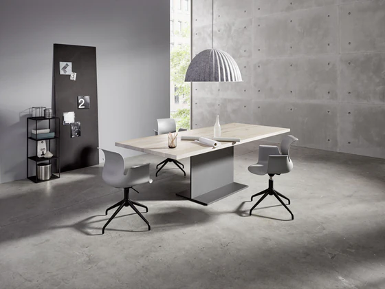 Asco T-Table Säulentisch – Frontansicht, Eiche massiv weiß geölt (Rustical), 200×100 cm