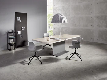 Asco T-Table Säulentisch – Frontansicht, Eiche massiv weiß geölt (Rustical), 200×100 cm