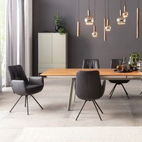 AERA Stuhl Gavi Lody mit Armlehne, Leder Dino schwarz, drehbares Rundrohrgestell schwarz, 60×90×66 cm