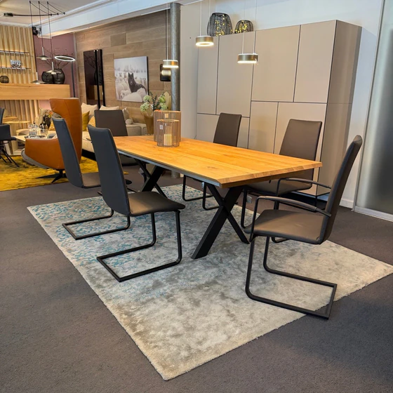 Bacher KAMA Stuhlgruppe – 6er Set Leder dunkelbraun | Freischwinger | Design Thomas Althaus | Abverkauf - Möbelhaus H. Zeppenfeld GmbH