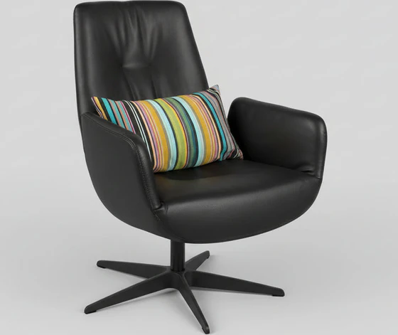 AERA Gavi Lounge Sessel aus schwarzem Nappaleder mit Metallgestell