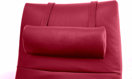 JORI Nackenkissen elliptisch 36 cm für Relaxsessel, Leder Celia Cherry, Gegengewicht schwarz/Alu/Edelstahl frontansicht
