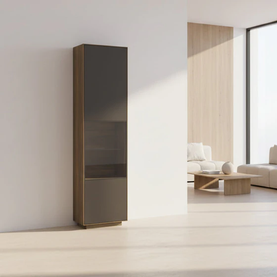Detail Anrei SY771 – Glaselement mit optionaler LED-Beleuchtung, Metallrahmen schwarz astnuss Zartbitter