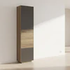 Frontdetail SY770 – oben/unten MDF lackiert, mittig Holz mit Zopfbürstung, Astnuss, Lack Zartbitter
