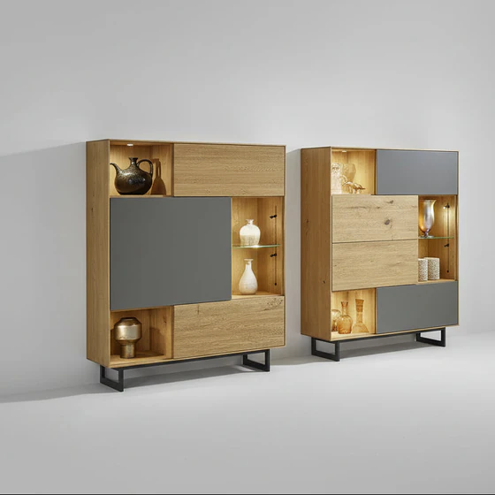 Anrei Puro Style SY460 – Highboard mit mittlerer Tür in hinterlackiertem Glas, Freisteller