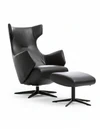AERA TR-1005 Relaxsessel – Frontansicht in Leder Runner Schwarz, Fuß 32 mit Hocker Senza
