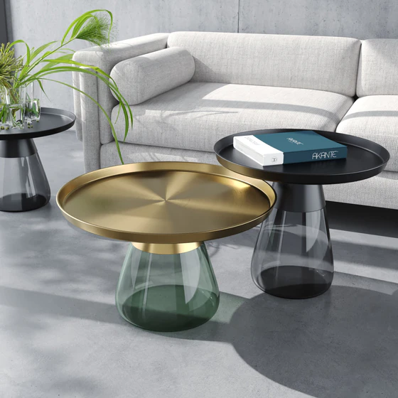 Akante Couchtisch Drop Flaschengrün Bronze Glas grau schwarz Möbel Zeppenfeld Olpe Designmöbel Sauerland