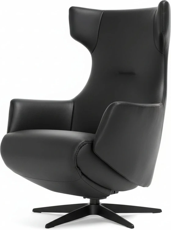 AERA NV-1005 Relaxsessel – Frontansicht in Leder Runner Schwarz mit Sternfuß Fuß 32