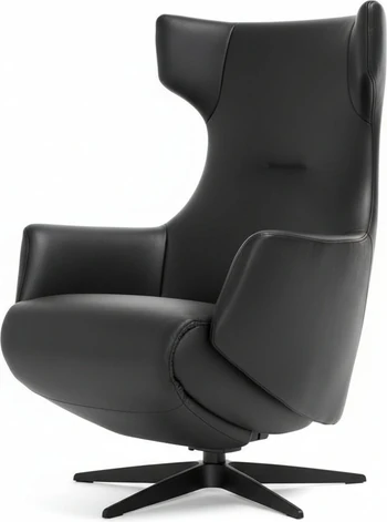AERA NV-1005 Relaxsessel – Frontansicht in Leder Runner Schwarz mit Sternfuß Fuß 32
