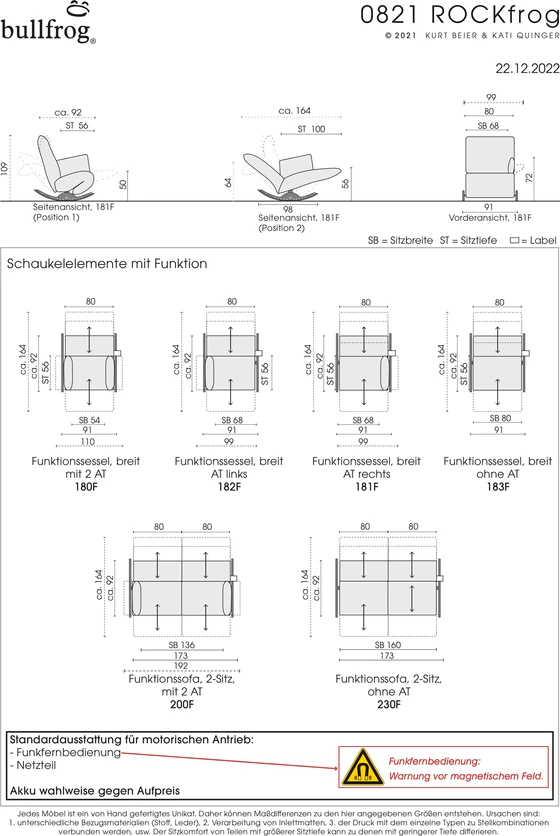 Bullfrog Loungesessel Rockfrog elektrisch verstellbar Massinformationen