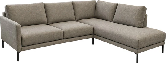 Violetta Sitzkomfort Winkelecke Terni in hellem Stoff mit Longchair rechts und schwarzen Metallfüßen