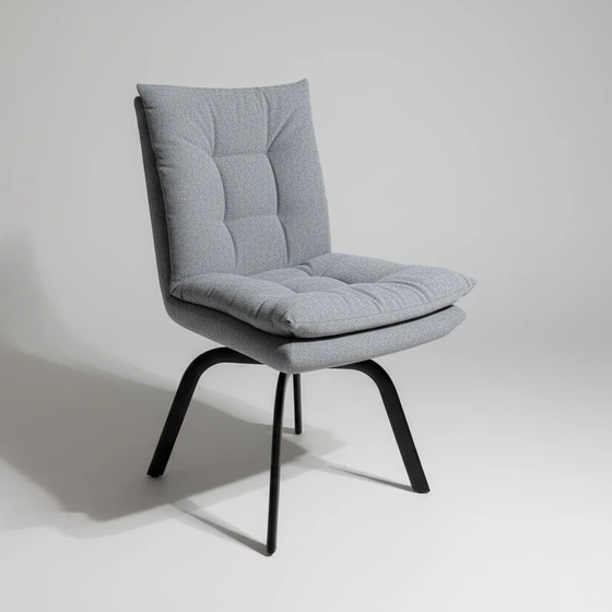IP Design Soulmate Dining Stuhl ohne Armlehne (IP-142-5001) in Stoff Tommy grau, Gestell Ovalrohr schwarz matt – moderner Polsterstuhl seitlich