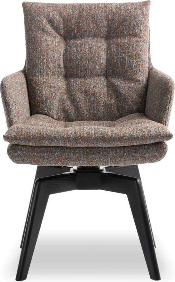 IP Design Soulmate Dining Armlehnstuhl (IP-142-5000) in Stoff Tommy grau, Gestell Ovalrohr schwarz matt – bequemer Esszimmerstuhl Holzfuß vorne