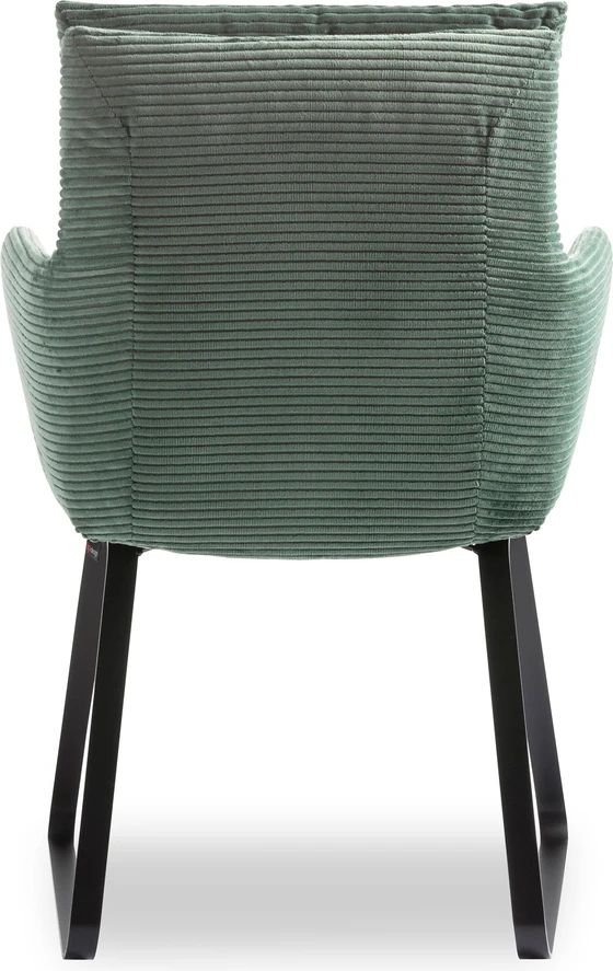 IP Design Soulmate Dining Armlehnstuhl (IP-142-5000) in Stoff Tommy grau, Gestell Ovalrohr schwarz matt – bequemer Esszimmerstuhl Cord Kufe hinten