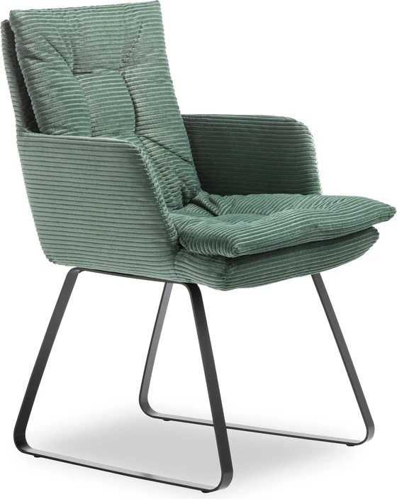 IP Design Soulmate Dining Armlehnstuhl (IP-142-5000) in Stoff Tommy grau, Gestell Ovalrohr schwarz matt – bequemer Esszimmerstuhl Cord Kufe schräg