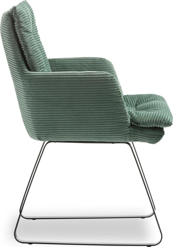 IP Design Soulmate Dining Armlehnstuhl (IP-142-5000) in Stoff Tommy grau, Gestell Ovalrohr schwarz matt – bequemer Esszimmerstuhl Kufe Seitenansicht Cord