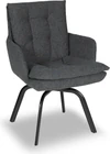 IP Design Soulmate Dining Armlehnstuhl (IP-142-5000) in Stoff Tommy grau, Gestell Ovalrohr schwarz matt – bequemer Esszimmerstuhl Ovalrohr schräg vorne