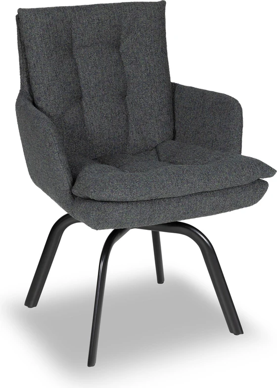 IP Design Soulmate Dining Armlehnstuhl (IP-142-5000) in Stoff Tommy grau, Gestell Ovalrohr schwarz matt – bequemer Esszimmerstuhl Ovalrohr schräg vorne