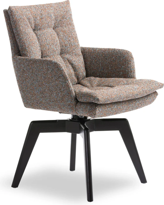 IP Design Soulmate Dining Armlehnstuhl (IP-142-5000) in Stoff Tommy grau, Gestell Ovalrohr schwarz matt – bequemer Esszimmerstuhl Holzgestell schräg vorne