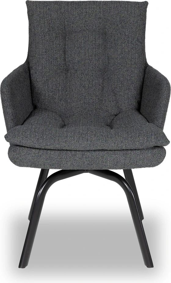 IP Design Soulmate Dining Armlehnstuhl (IP-142-5000) in Stoff Tommy grau, Gestell Ovalrohr schwarz matt – bequemer Esszimmerstuhl ovelarohr
