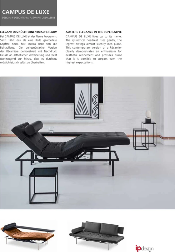 IPDesign Daybed Campus (Deluxe) & Zubehör – Leder Galaxy schwarz, glatt oder Steppung - Möbelhaus H. Zeppenfeld GmbH