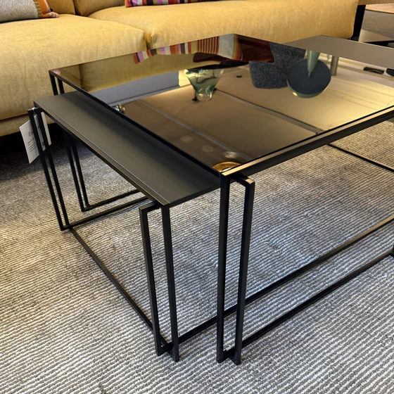 Bacher MINERO Couchtisch Set Fenix schwarz Glas grigio Detail