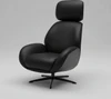 Trinity Relaxsessel – Leder Galaxy schwarz, Holzschale Eiche schwarz, schlankes Drehkreuz, Freisteller