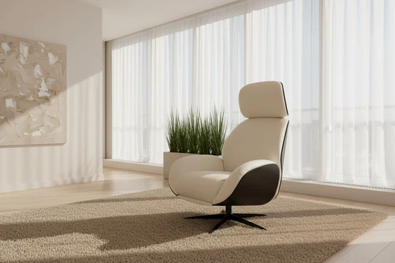 IP Design Trinity Relaxsessel – stufenlos bis Liegeposition, Leder Galaxy schwarz, Holzschale Nussbaum, AmbienteSauerland