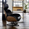 Trinity Relaxsessel – Leder Galaxy weiß, Holzschale Eiche schwarz, schlankes Drehkreuz, Modernes Ambiente