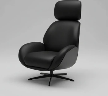 Trinity Relaxsessel – Leder Galaxy schwarz, Holzschale Eiche schwarz, schlankes Drehkreuz, Freisteller