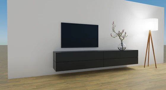 Sudbrock Lowboard Cubo in Lack matt Quarz, 282 cm breit, als minimalistisches TV-Möbel für moderne Wohnräume