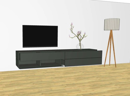 Schwebend geplantes Sudbrock Lowboard Cubo mit ruhiger Frontwirkung und hochwertiger Lackausführung