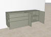 Sudbrock Cubo Sideboard in Salbei matt mit geöffneter Innenaufteilung, Schubkästen, Türen und Einlegeböden