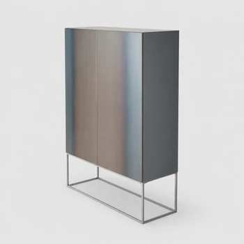 Kettnaker CASE Highboard mit graublauem Korpus, Schwarzstahl-Front und filigranem Gittergestell bei Möbel Zeppenfeld in Olpe